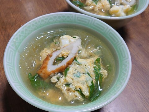 ちくわとねぎの卵春雨スープ